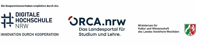 Logos der DH-NRW, des ORCA Landesportals und des MKWs